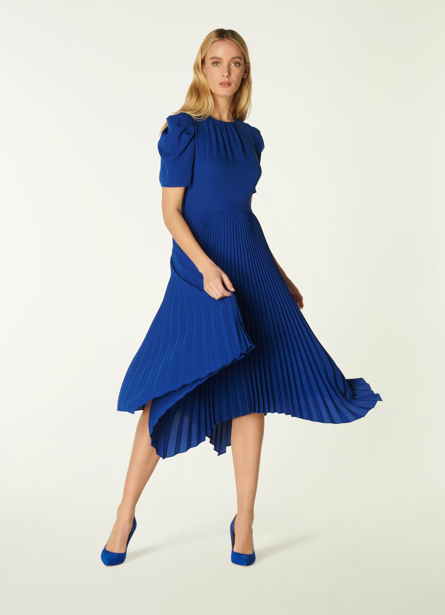 Aveline Blue Pleated Asymmetric Dress